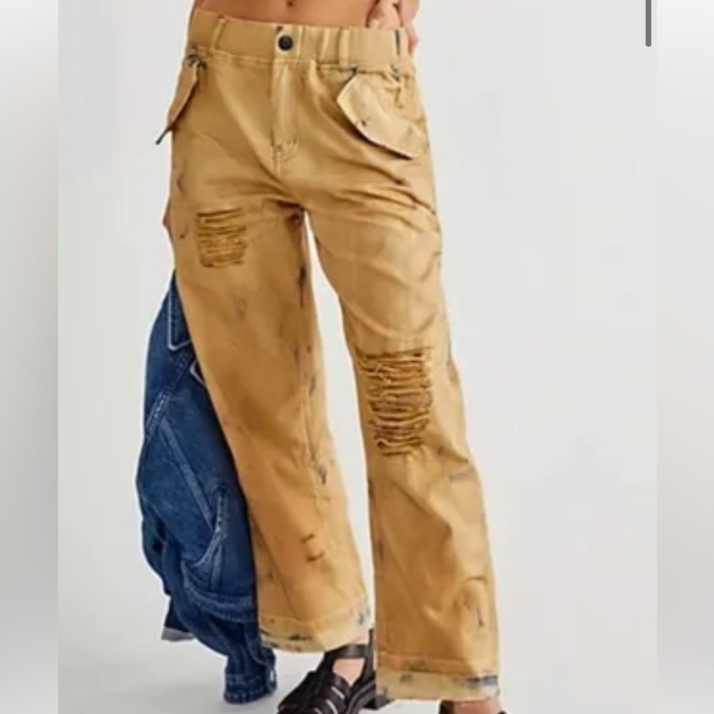 Free People Tan Distressed Pants